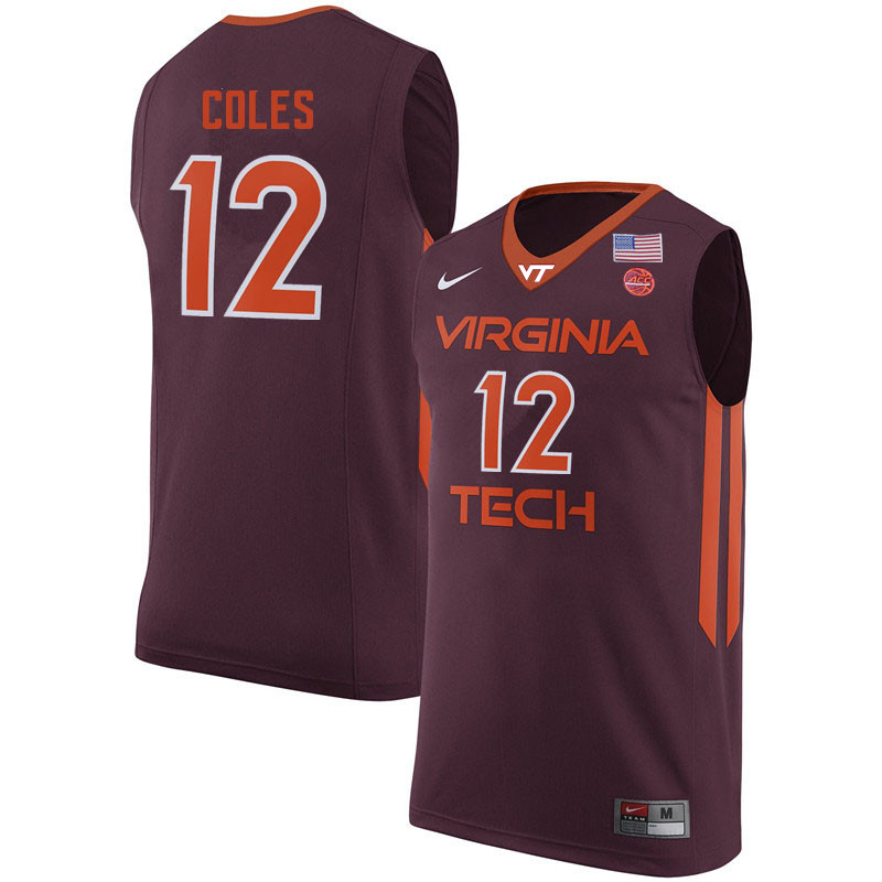 Men #12 Bimbo Coles Virginia Tech Hokies College Basketball Jerseys Sale-Maroon